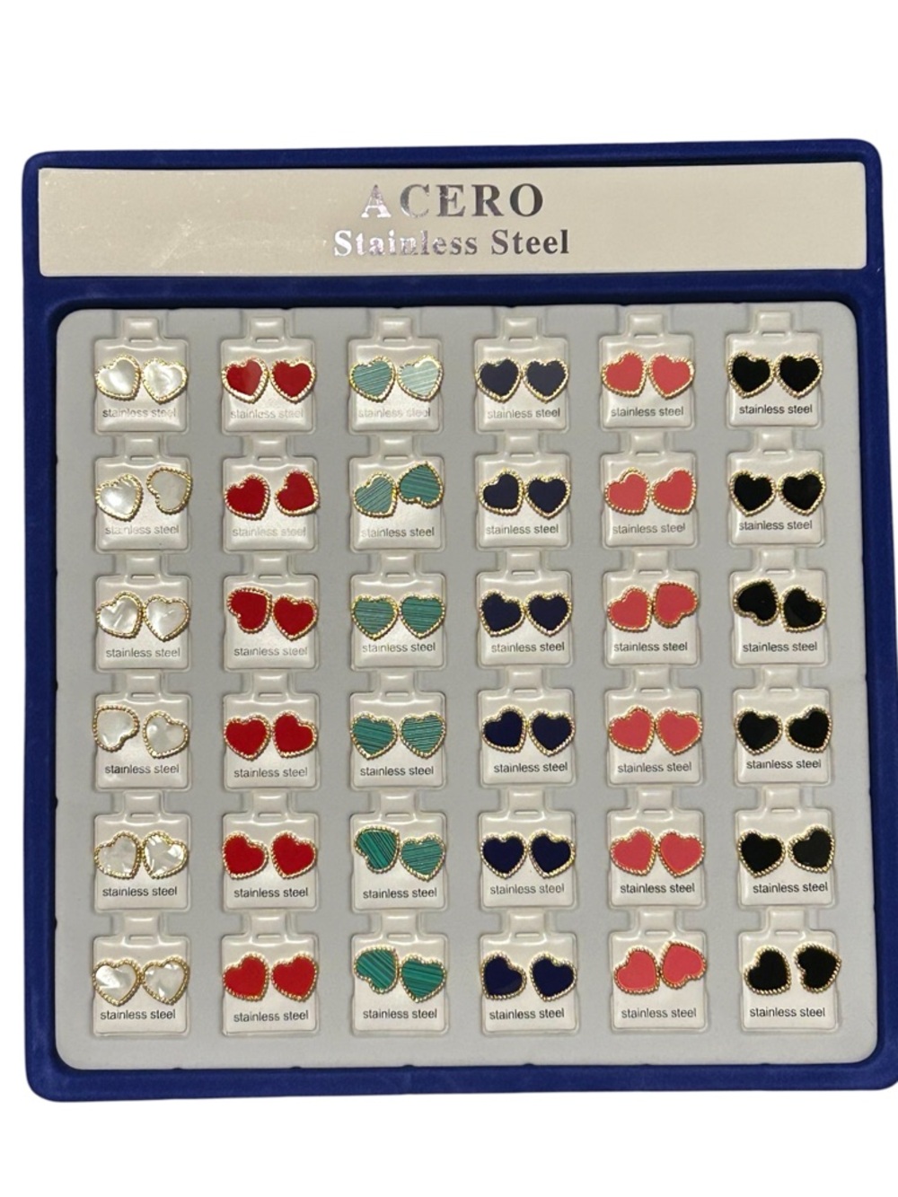ACERO Stainless Steel Heart Stud Earrings… Set of 6 - Multicolor